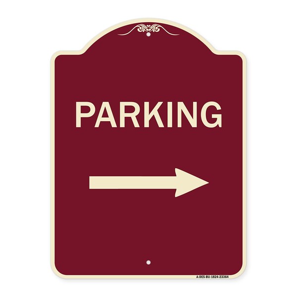 Designer Series Parking Right Arrow, Burgundy Heavy-Gauge Aluminum Sign, 24" x 18", BU-1824-23364